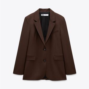 ZARA Straight Cut Blazer with Pockets - Brown- Small